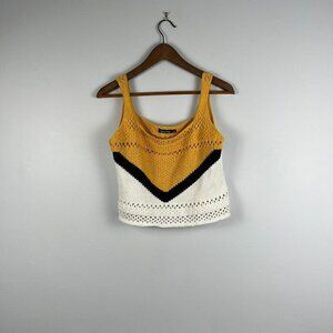 boohoo women knitted crop cami top yellow, white black size 14